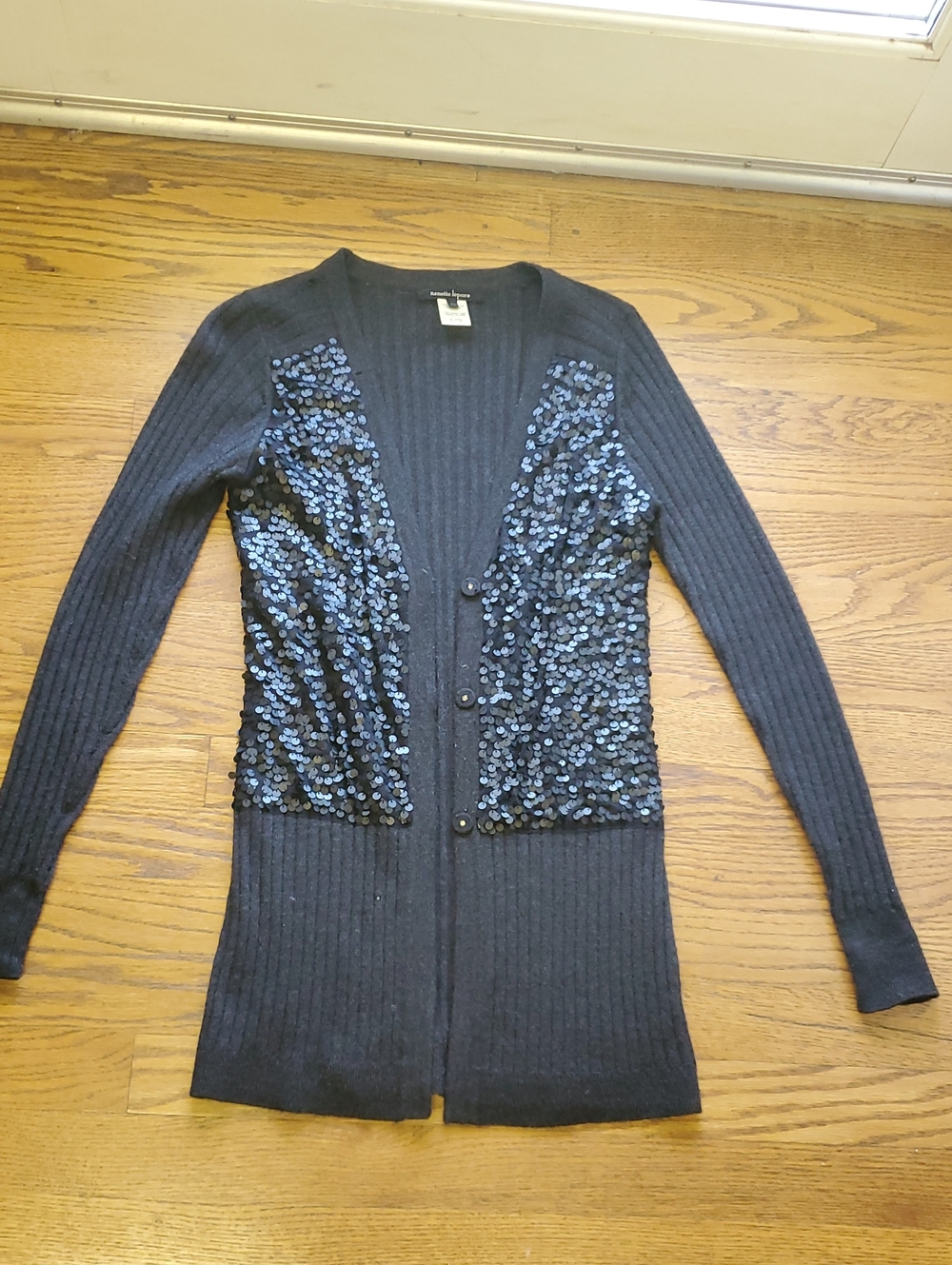 NANETTE LEPORE Women's Charcoal Sequin Front Cardigan 100% Merino WoolSweater XS